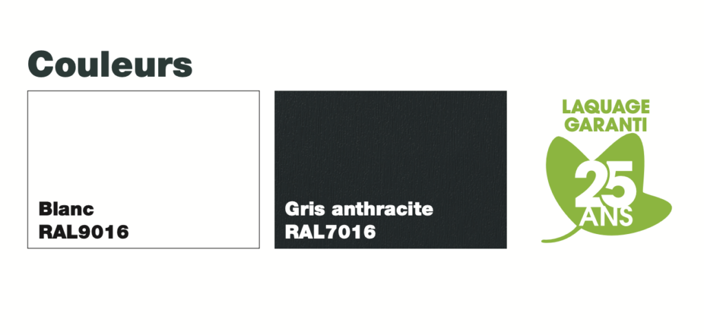 Couleur blanche, gris anthracite garantie 25 ans