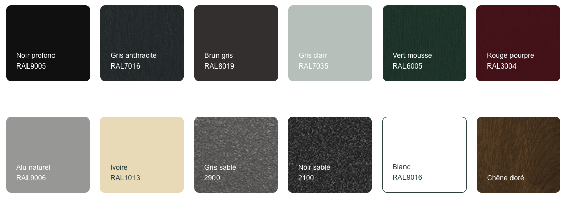 Palette de couleurs HP fermetures